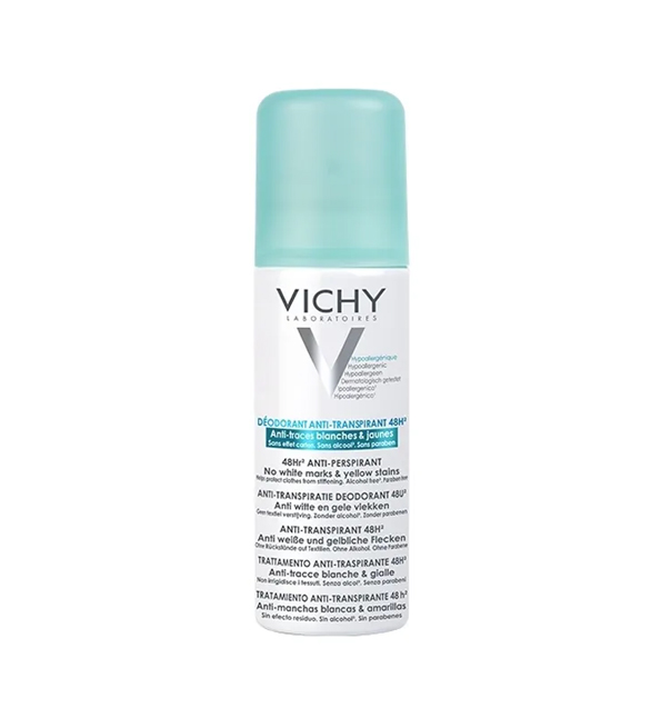Vichy Déodorant Traitement Anti-Transpirant 48H Aerosol – Anti-traces Jaunes et Blanches – 125 ml