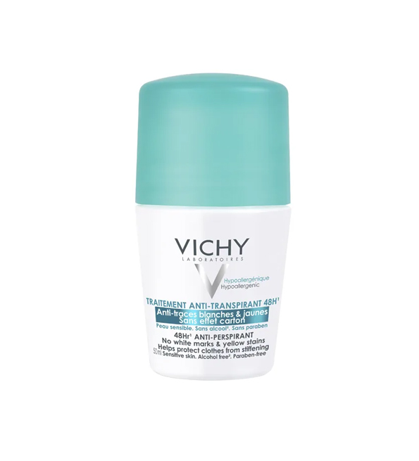 Vichy Déodorant Traitement Anti-Transpirant 48H – Anti-traces Jaunes et Blanches – 50 ml